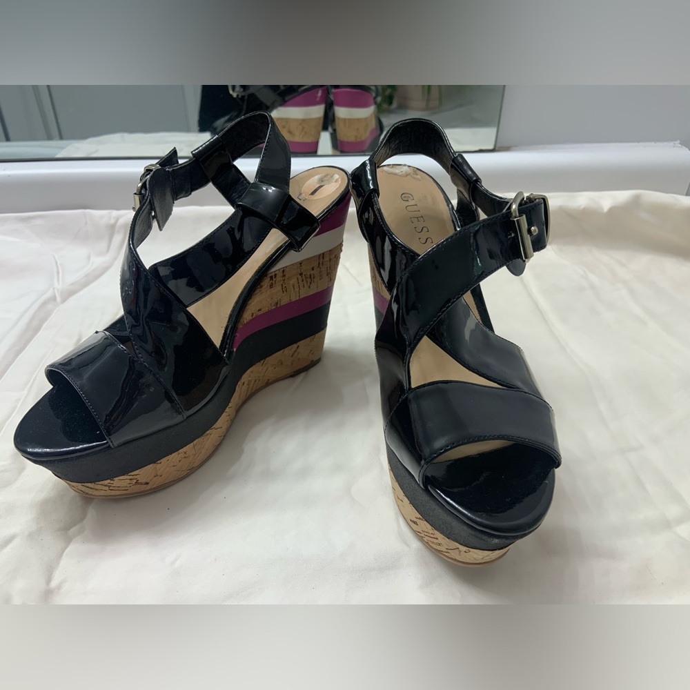 GUESS Black Wedge Sandals